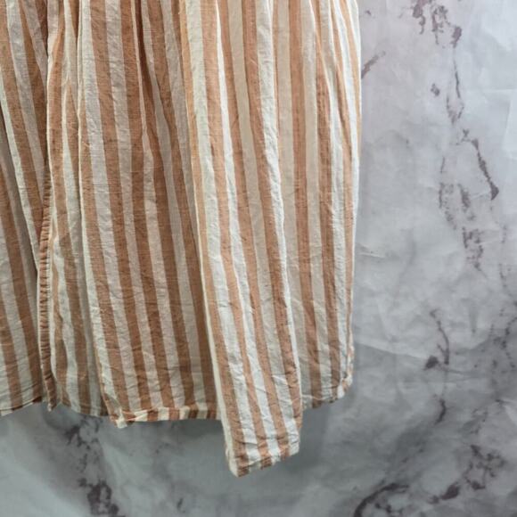 By Anthropologie Dress Womens 1X Pink White Stripe Smocked Midi Flutter - Picture 5 of 12